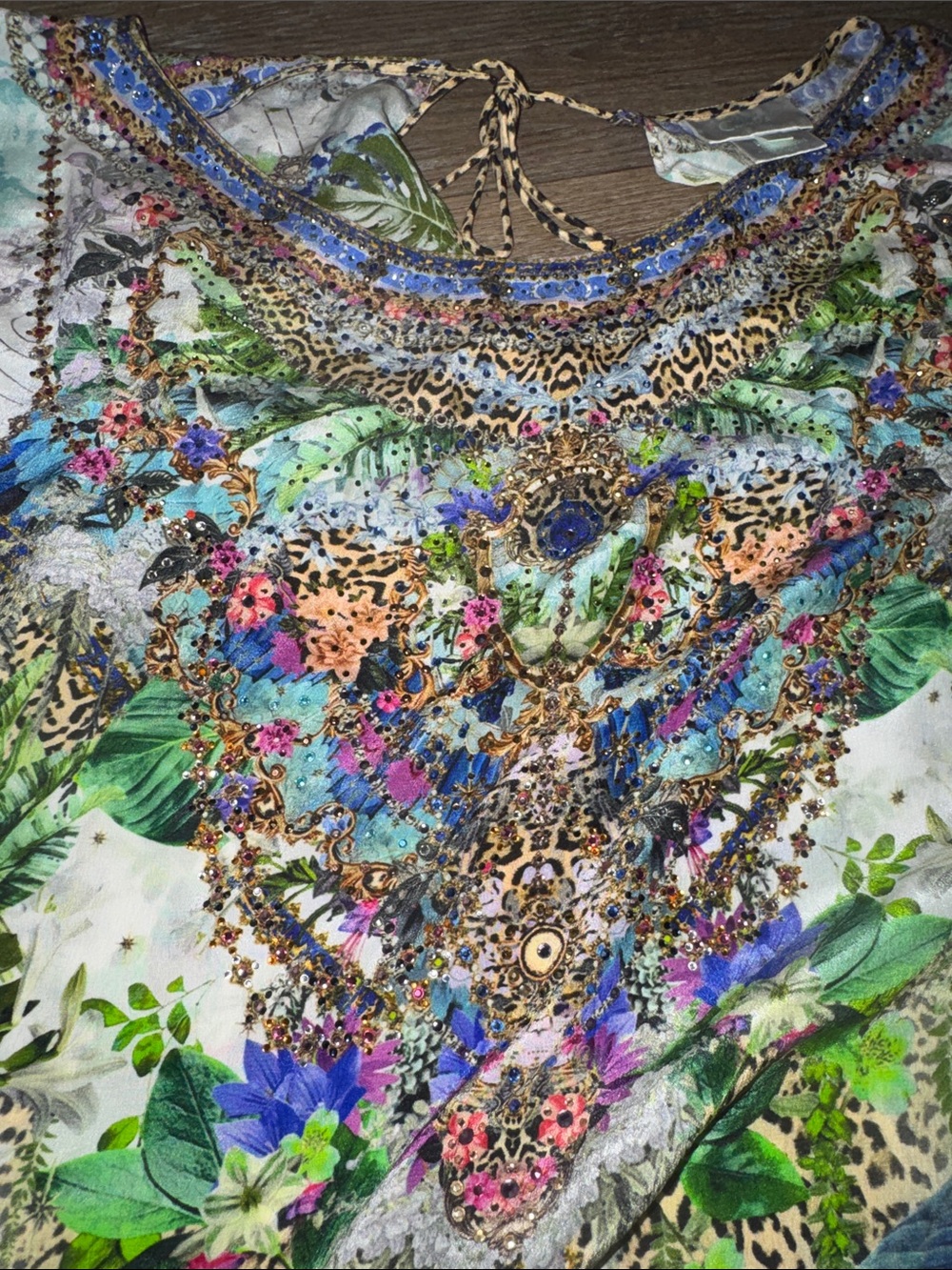 Camilla Silk Moon Garden Floral Multicolor Rhinestone Kaftan Mini Dress - Picture 6 of 7